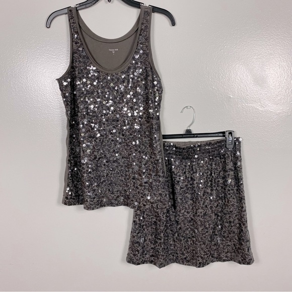 Garnet Hill sequined top and matching sequined skirt set in mocha - Picture 1 of 16